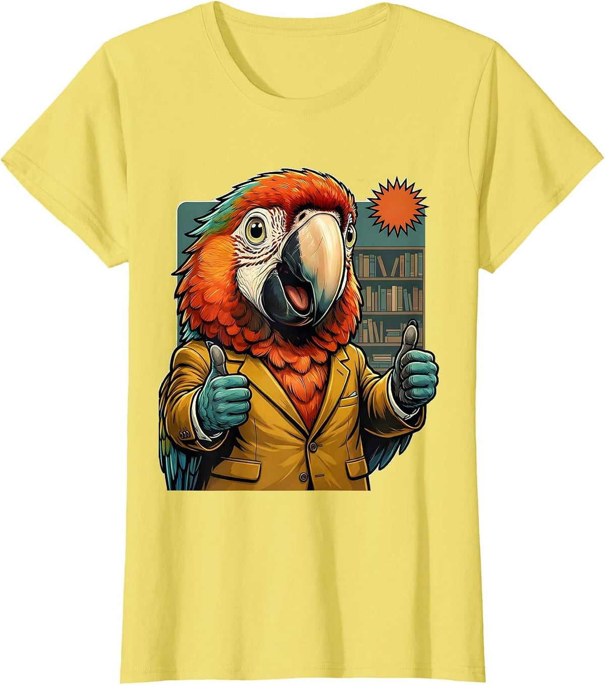 Women's Funny Parrot Zoom Meeting Background Graphic T-Shirt - Lemon Yellow