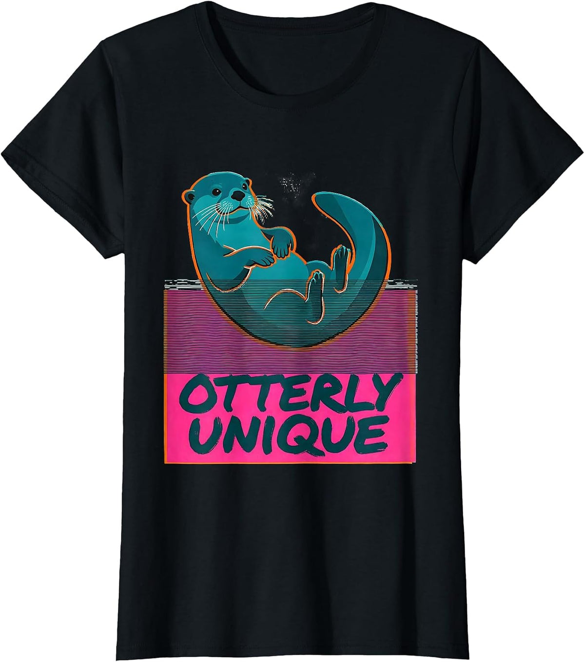 Women's Otterly Unique Risograph Funny Otter Lover Gift T-Shirt - Black