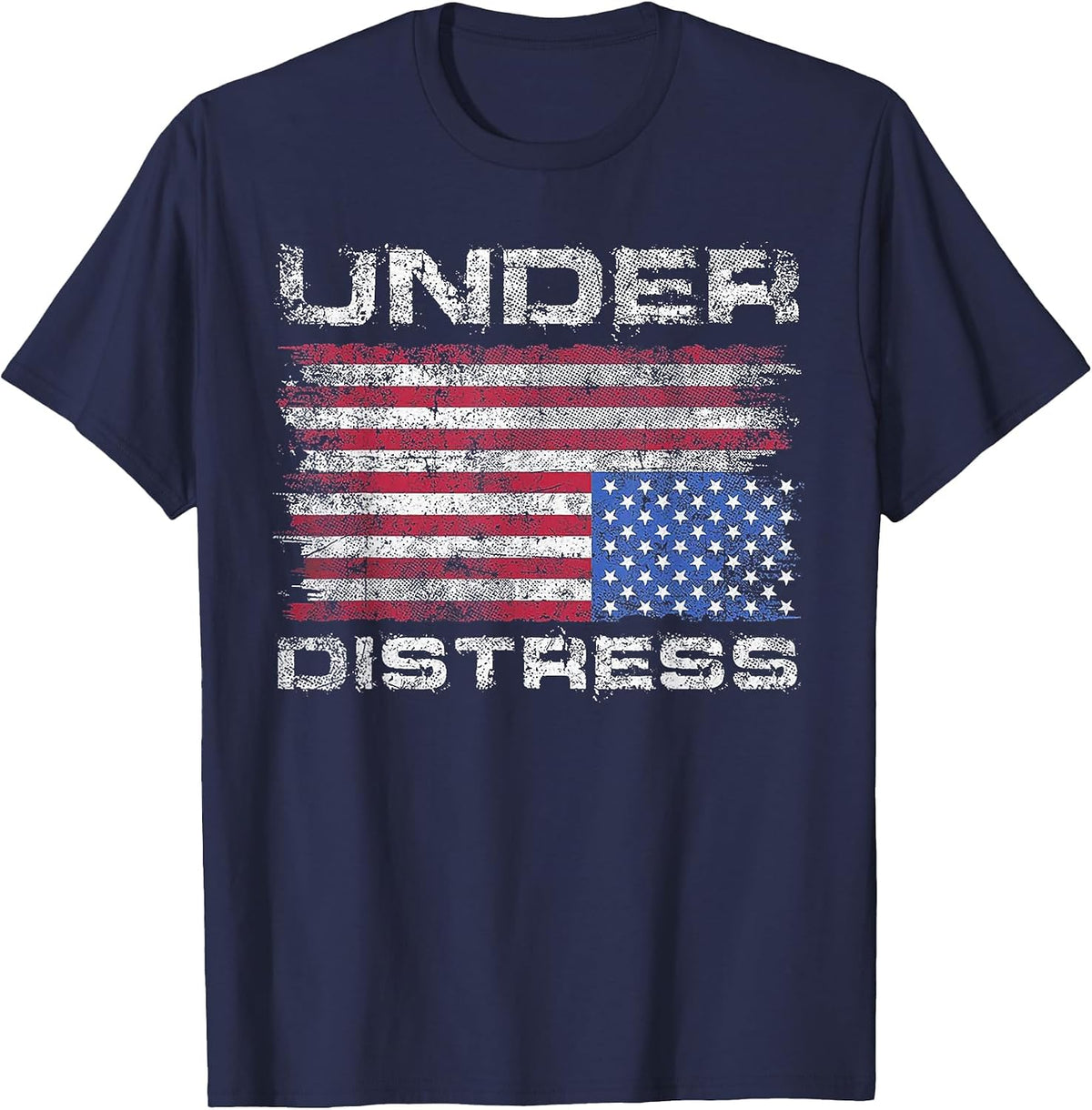 Under Distress America Flag T-Shirt - Navy Blue