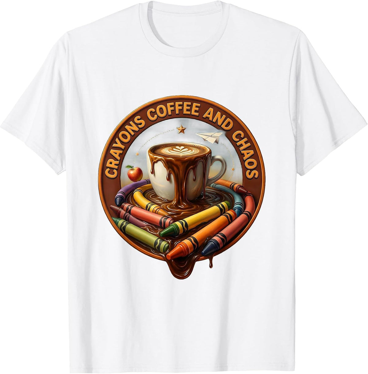 Men's Crayons Coffee and Chaos 2nd Grade Teacher T-Shirt - White