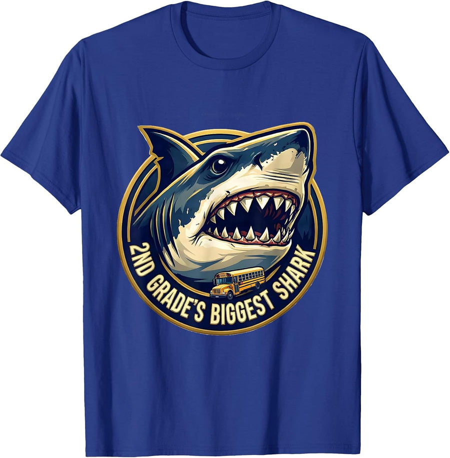 2nd Grade's Biggest Shark Funny Back To School Kids Teacher T-Shirt - Royal Blue