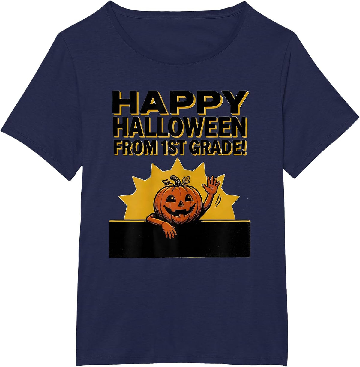 Women's Happy Halloween From 1st Grade Playful Grade-Level Boo Crew T-Shirt - Navy Blue