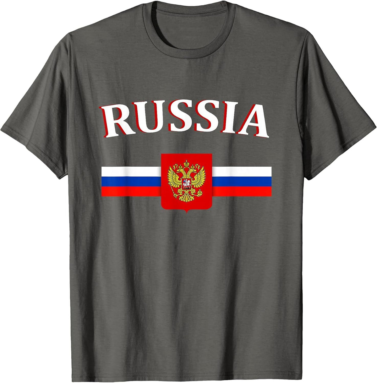 Russian Flag T-Shirt Russian Emblem Shirt Russia Tee - Asphalt Grey