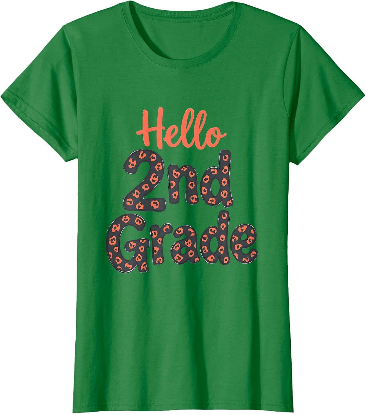 Hello 2nd Grade Cute Leopard Heart Back To School Girls T-Shirt - Kelly Green