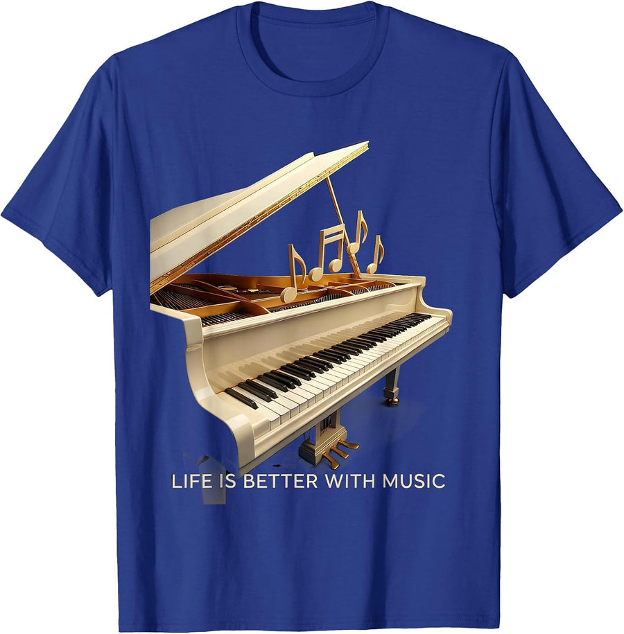 Life Is Better With Music Teacher Design T-Shirt - Royal Blue