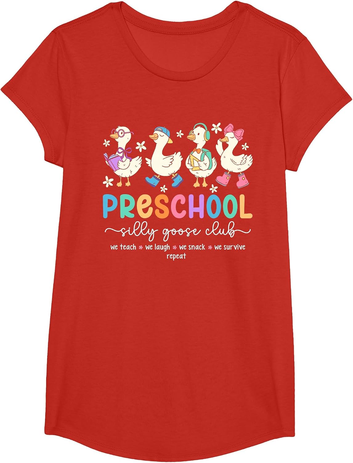 Silly Goose Teacher Shirt Funny Preschool Teacher Tees T-Shirt for Back to School - Girls Red