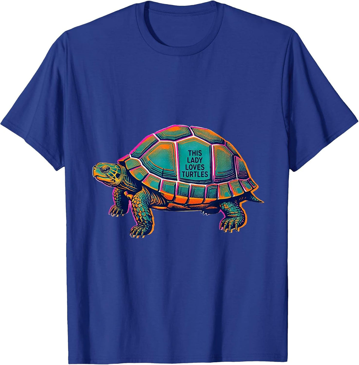 This Lady Loves Turtles Risograph Turtle Lover Gift T-Shirt - Royal Blue