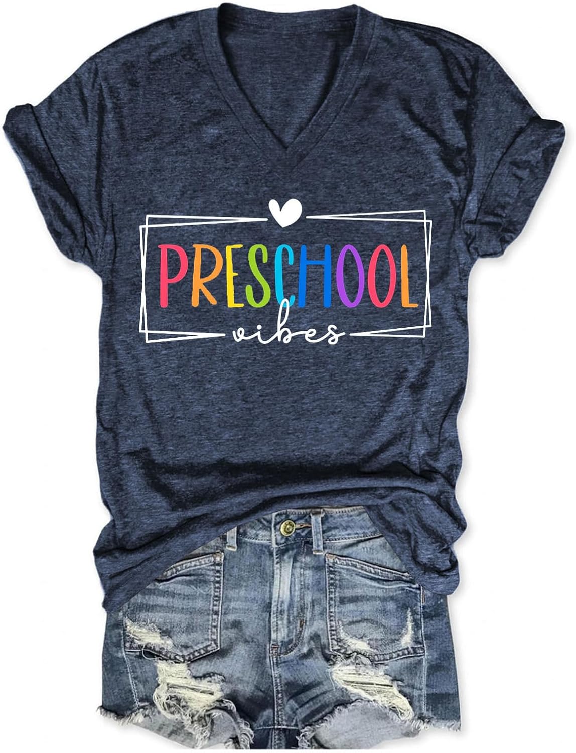 Preschool Teacher Shirt for Women Teacher Back to School T-Shirt Funny Letter Printed Tees Casual Short Sleeve Tops - Navy