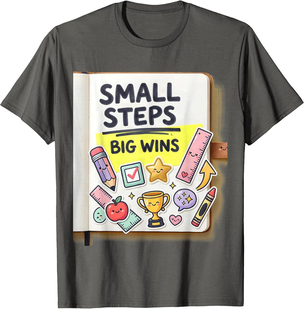 Small Steps Big Wins Sped Teacher Design T-Shirt - Asphalt Grey