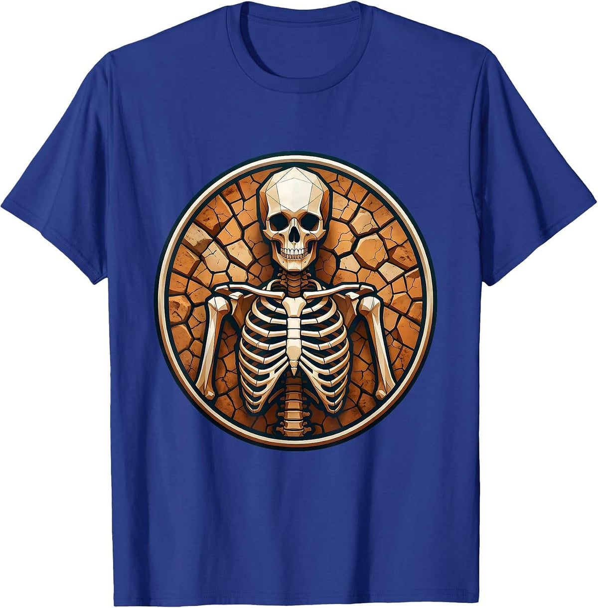 Alien Skeleton Fossil Desert Rock Graphic T-Shirt - Royal Blue