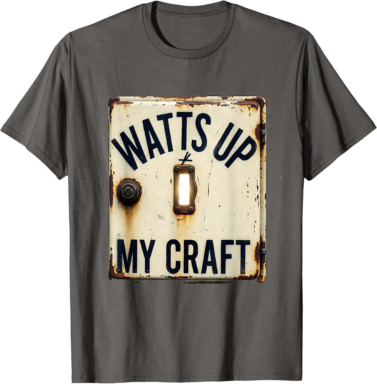 Men's Watts Up My Craft Vintage Machinist Electrician Trade Humor T-Shirt - Asphalt Grey