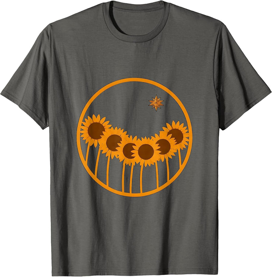 Sunflower Field Gazing at a Distant Star T-Shirt - Asphalt Grey