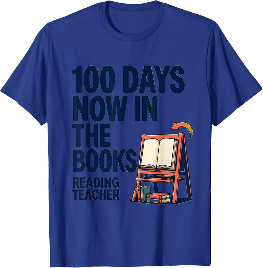 100 Days Now In The Books Reading Teacher T-Shirt - Royal Blue