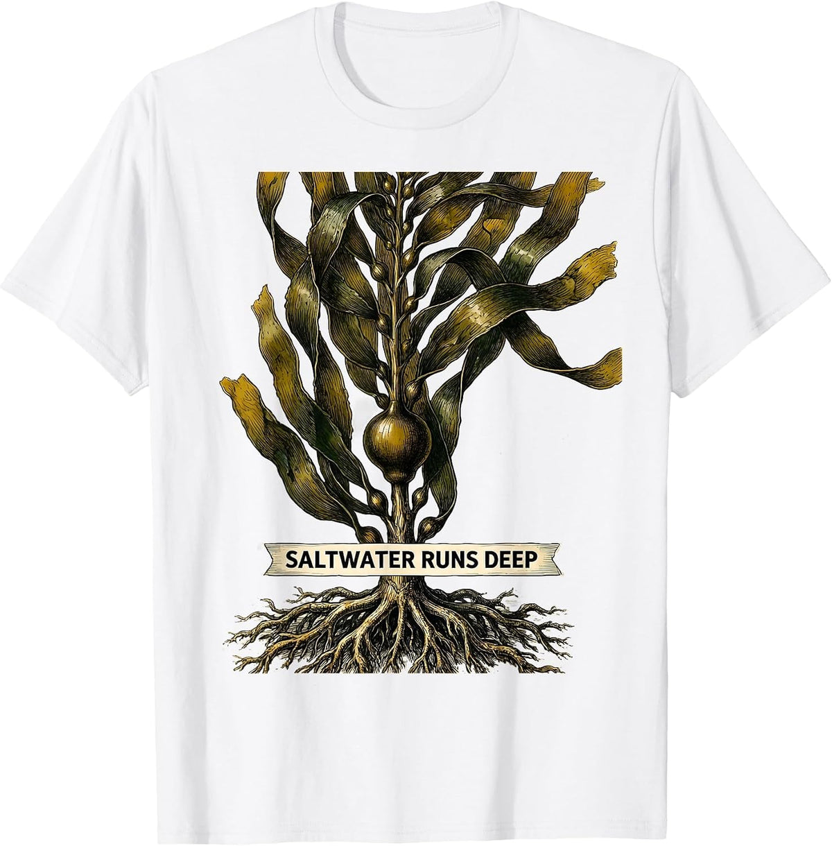 Men's Saltwater Runs Deep Sailor Graphic Design T-Shirt - White