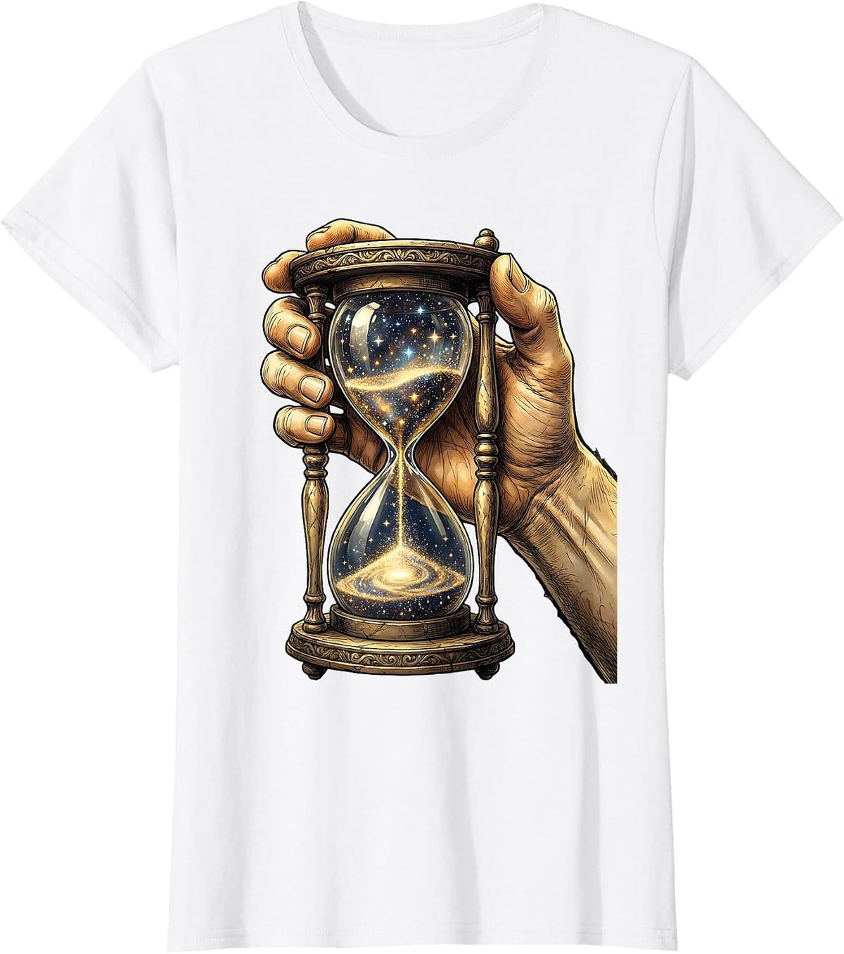 Women's Starfall Hourglass Celestial Art Design T-Shirt - White