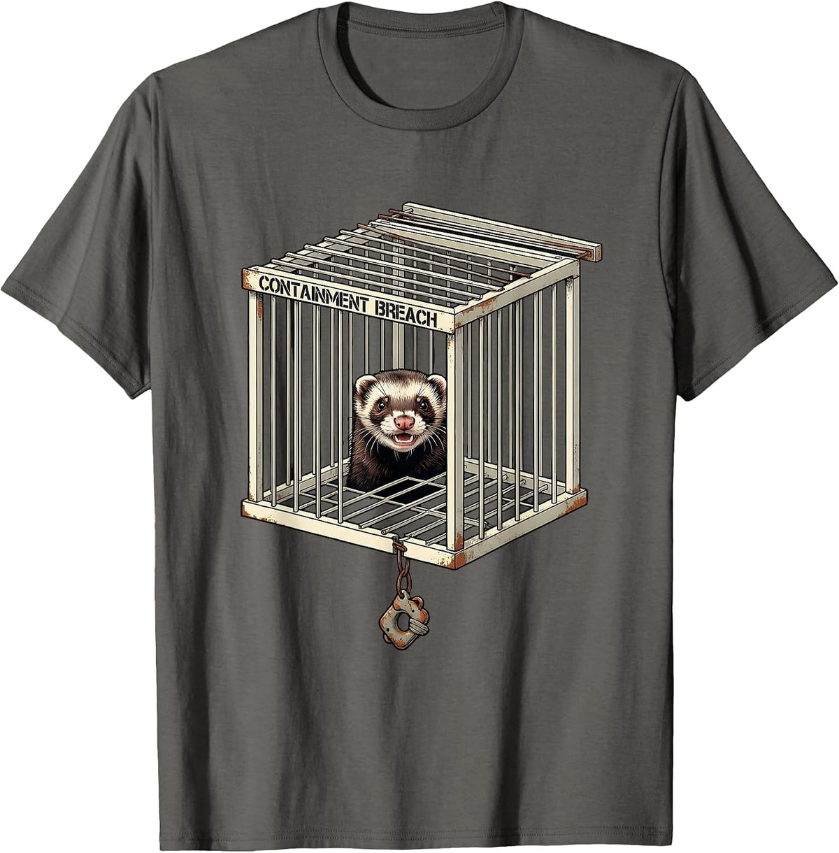 Containment Breach Ferret Lover Funny Gift Ferret Owner T-Shirt - Asphalt Grey
