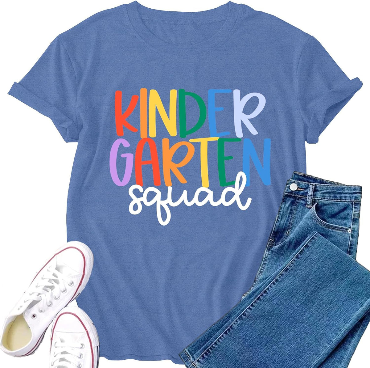 Teacher Shirt for Women Kindergarten Squad T-Shirts Kindy Teacher Life Tee Tops - Blue