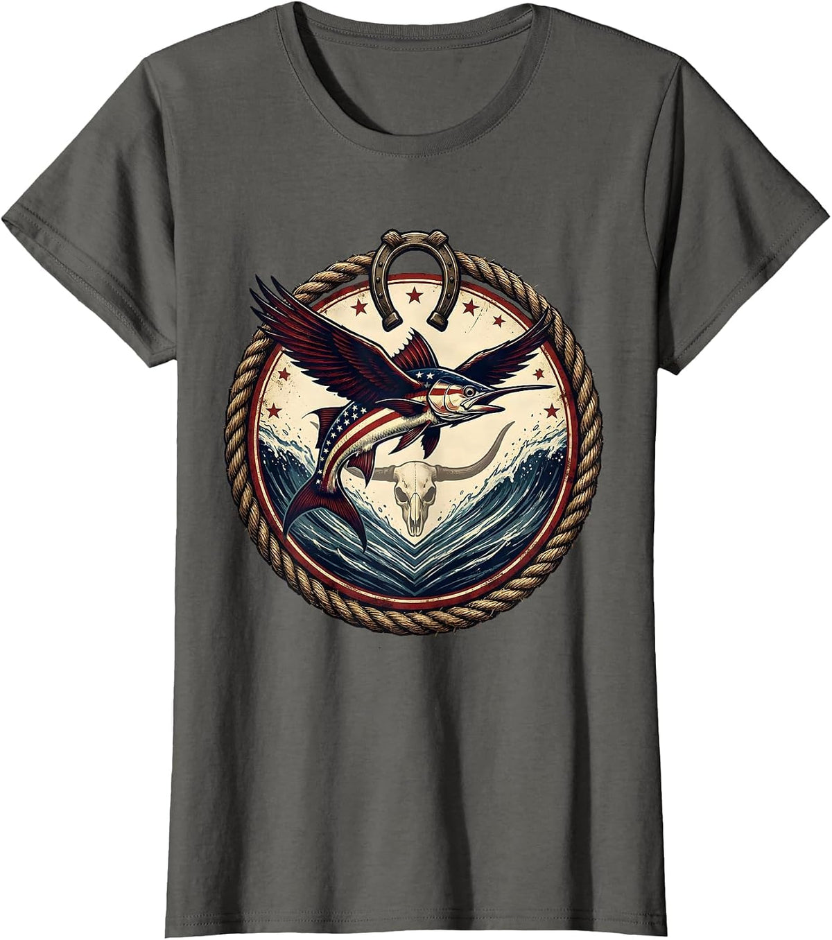 Women's Gulf of America Flying Fish Leaping Boat Wake T-Shirt - Asphalt Grey