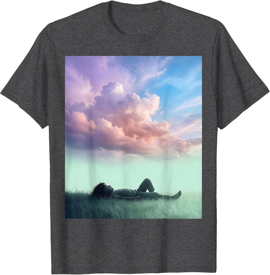 Men's Autism Awareness Child Watching Clouds in Grass T-Shirt - Dark Heather Grey