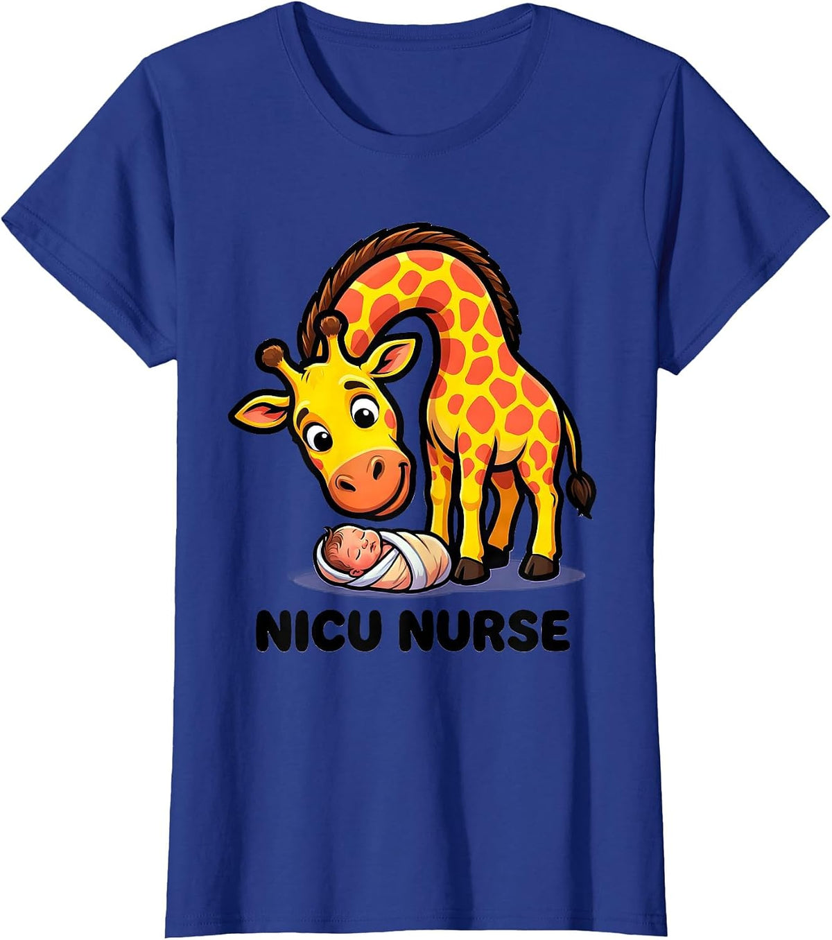 Women's NICU Nurse Cute Giraffe Cartoon Pediatric Nurse Practitioner T-Shirt - Royal Blue