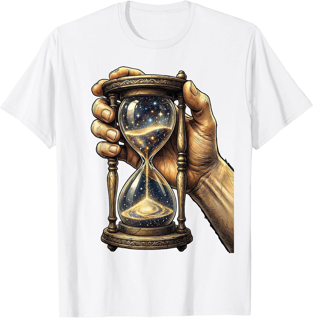Men's Starfall Hourglass Celestial Art Design T-Shirt - White