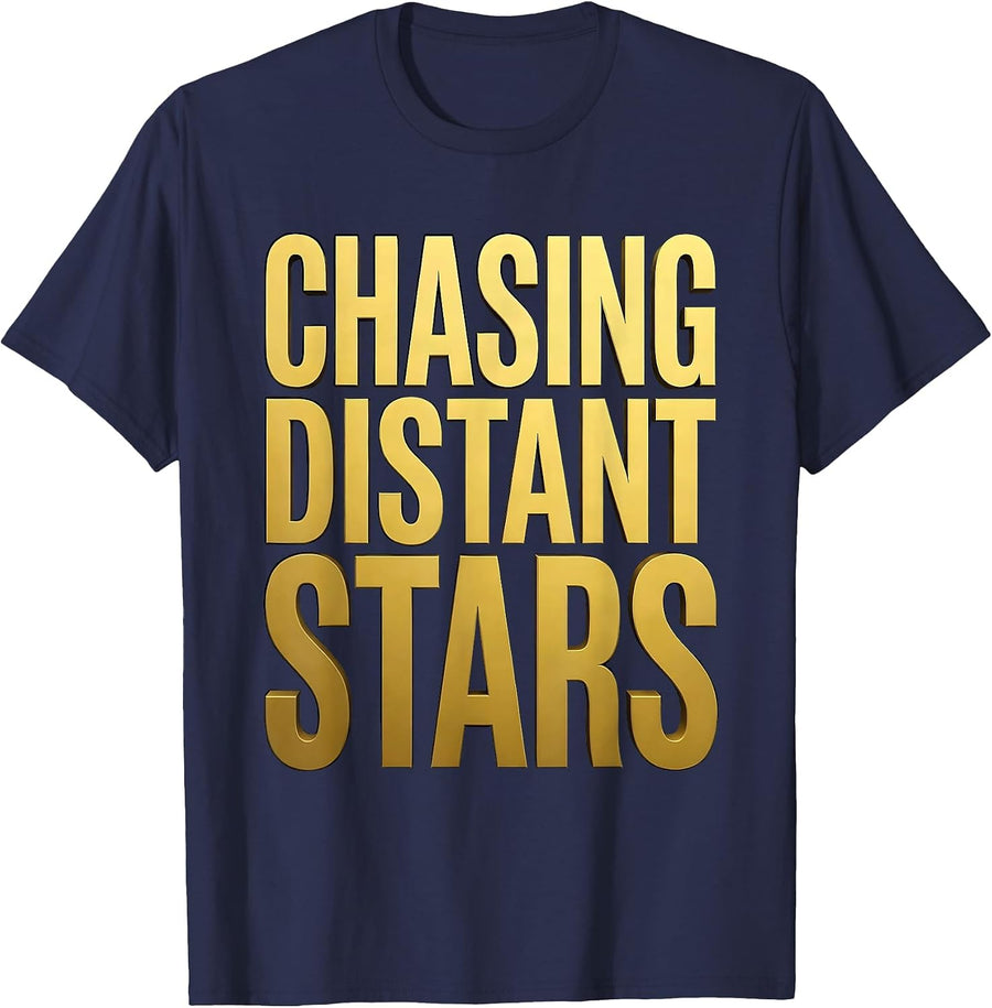 Chasing Distant Stars Galaxy Space Design T-Shirt - Navy Blue