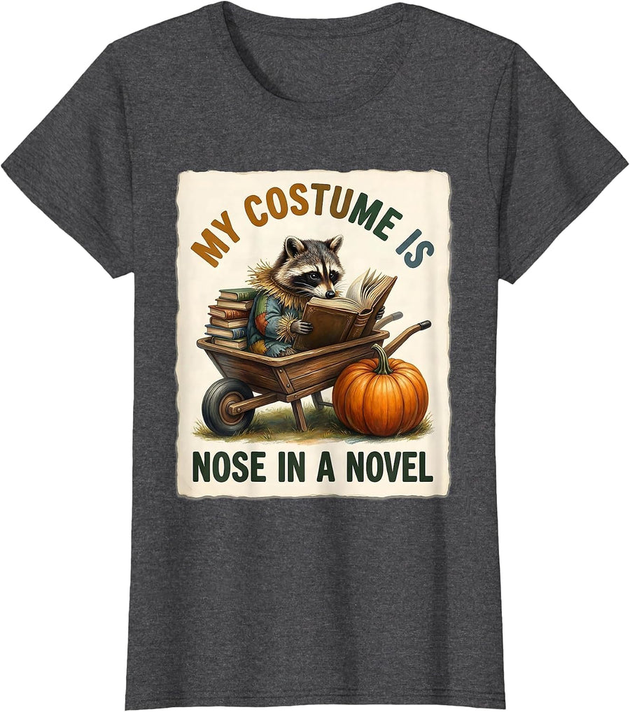 Women's My Costume Is Nose In A Novel Storybook Reading Humor T-Shirt - Dark Heather Grey