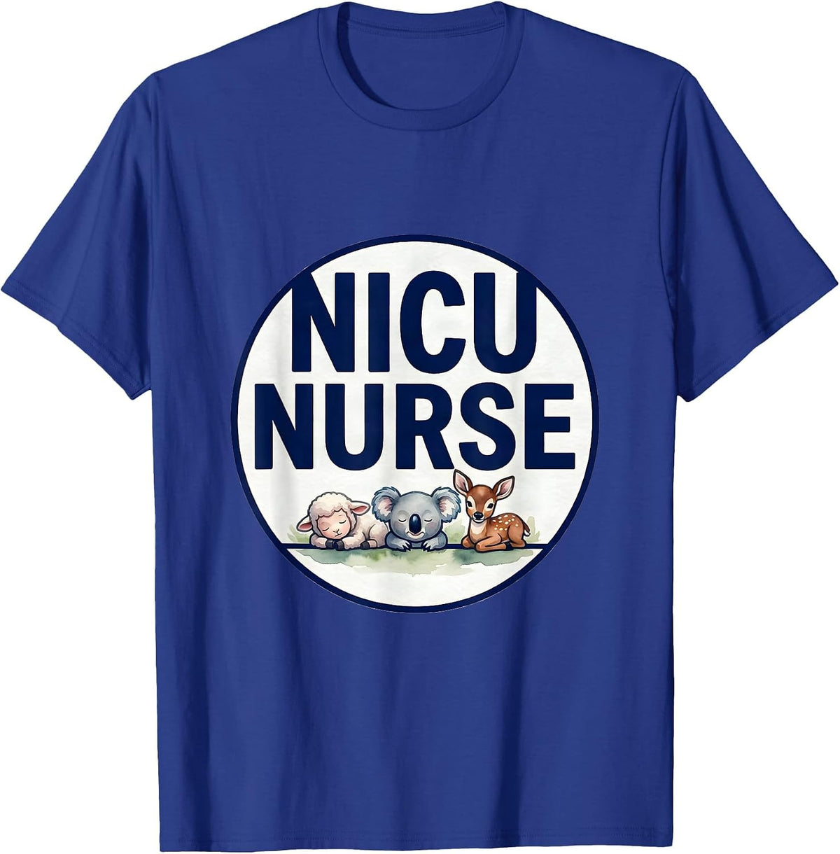 NICU Nurse Watercolor Cute Animal Pediatric Nurse T-Shirt - Royal Blue
