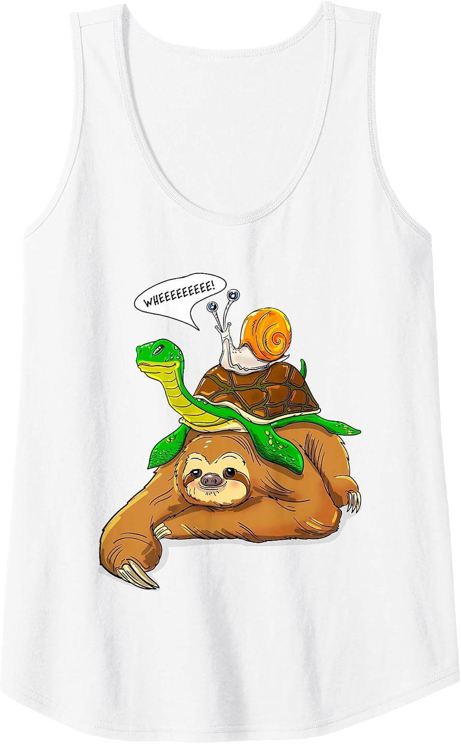 Sloth Turtle Snail Funny Humor Cute Animal Lover Tank Top - White