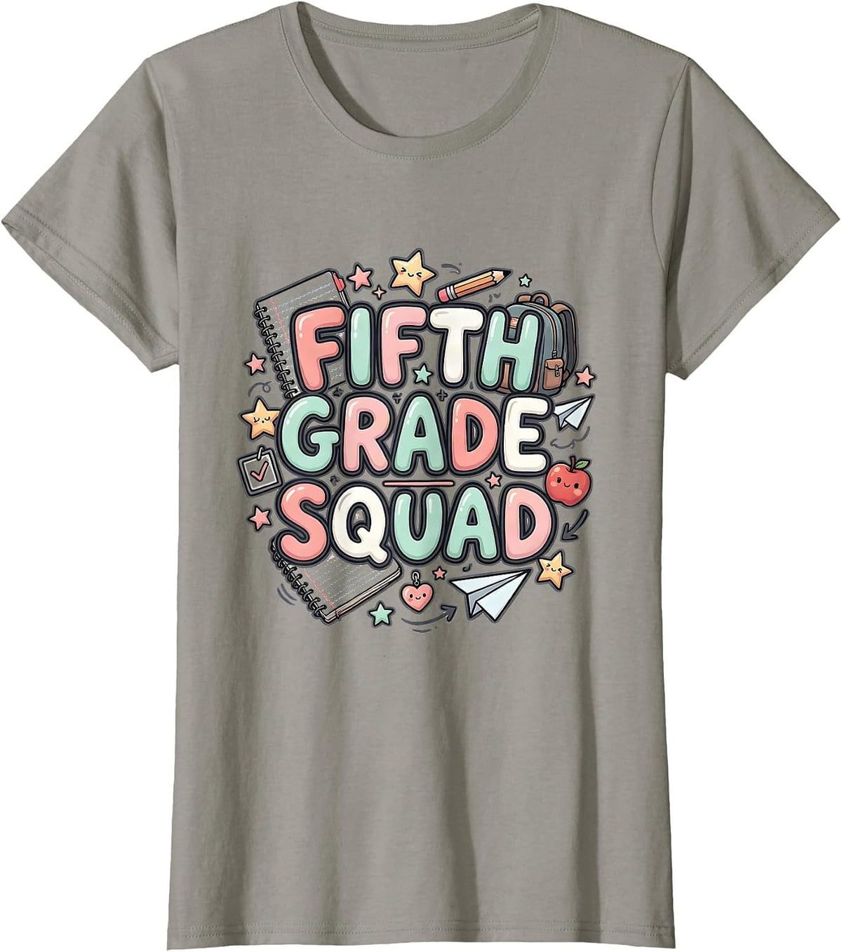 Women's Fifth Grade Squad Kawaii Doodle Back to School Teacher T-Shirt - Slate Grey
