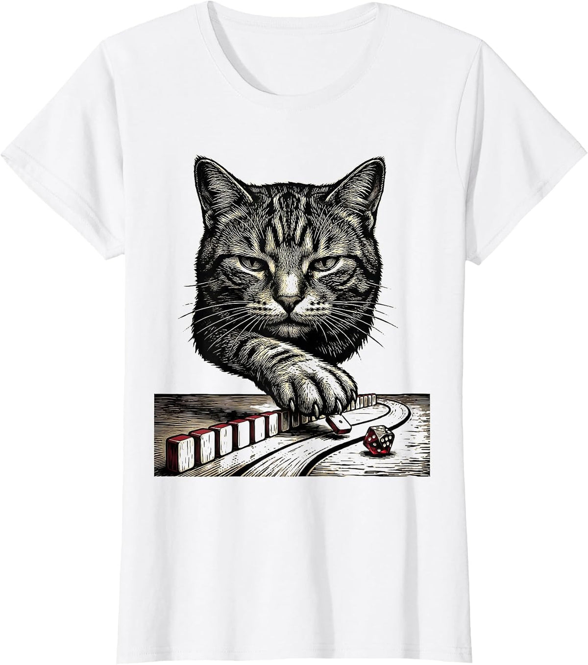 Cat Side Quest Woodcut Engraving RPG Gamer Gift T-Shirt - White