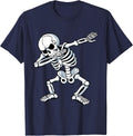 Dabbing Skeleton Spooky Dab Dancing Men Kids Boys Halloween T-Shirt - Navy Blue