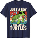 Just A Boy Who Love Turtles Retro Sea Turtle Boys Kids T-Shirt - Navy Blue