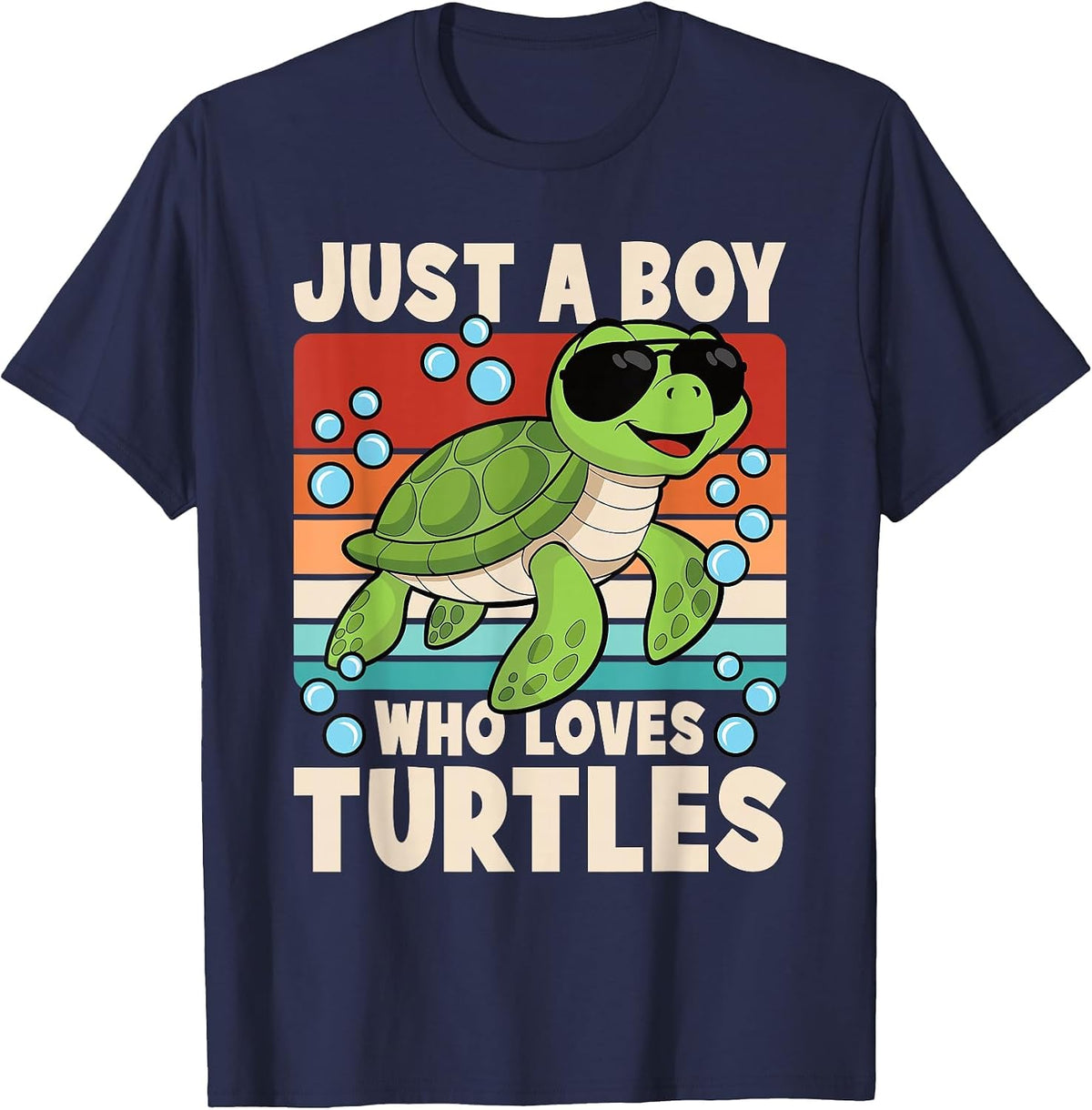 Just A Boy Who Love Turtles Retro Sea Turtle Boys Kids T-Shirt - Navy Blue