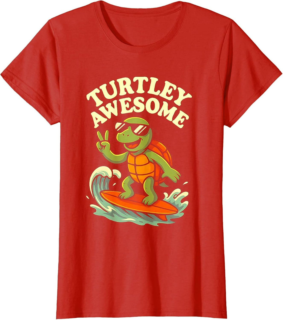 Turtley Awesome - Surfing Turtle T-Shirt - Red