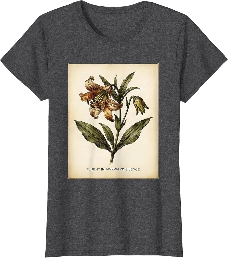 Women's Fluent In Awkward Silence Derpy Humor Design T-Shirt - Dark Heather Grey