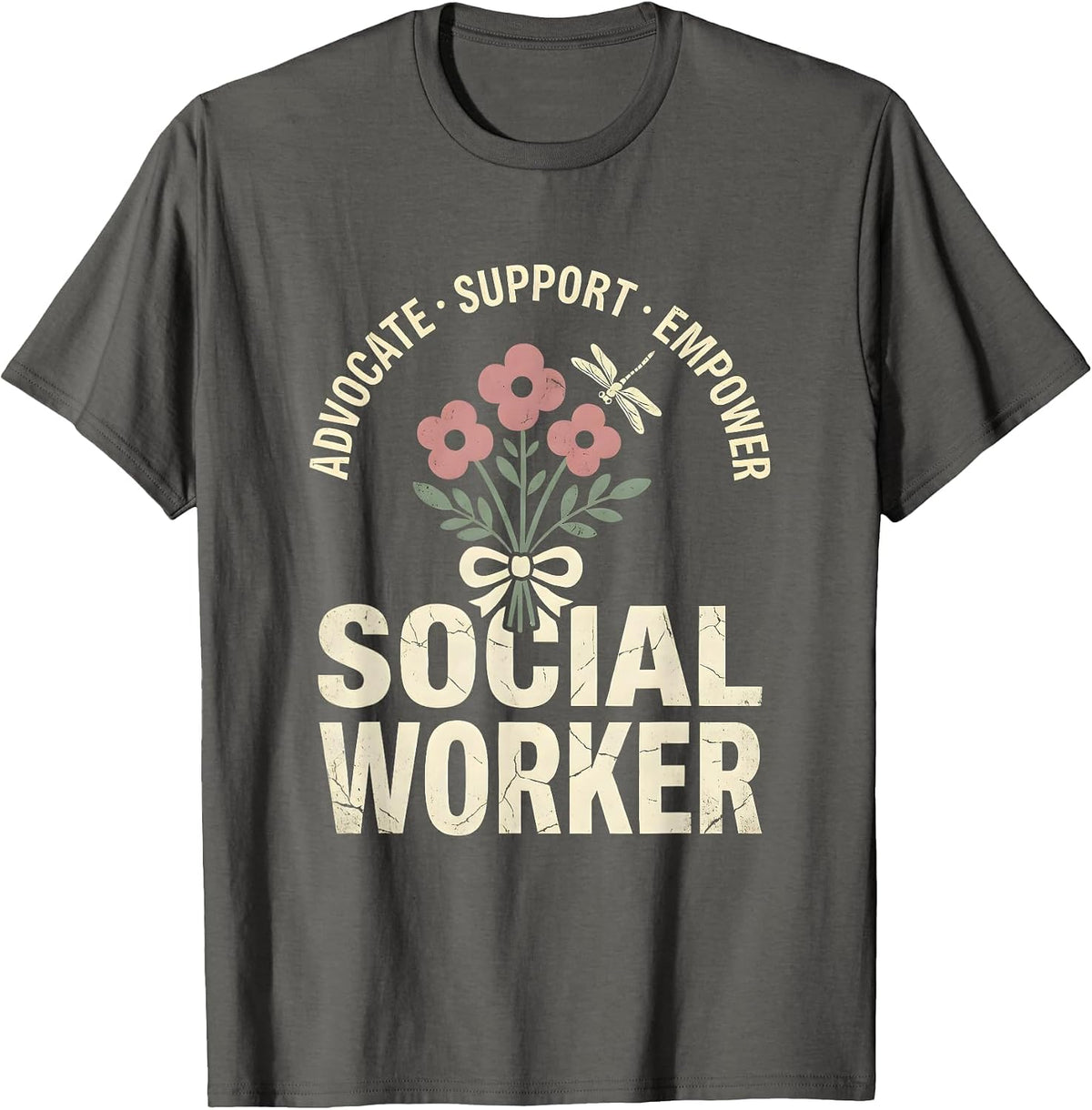 Men's Advocate Support Empower Social Worker Floral Boho Social T-Shirt - Asphalt Grey
