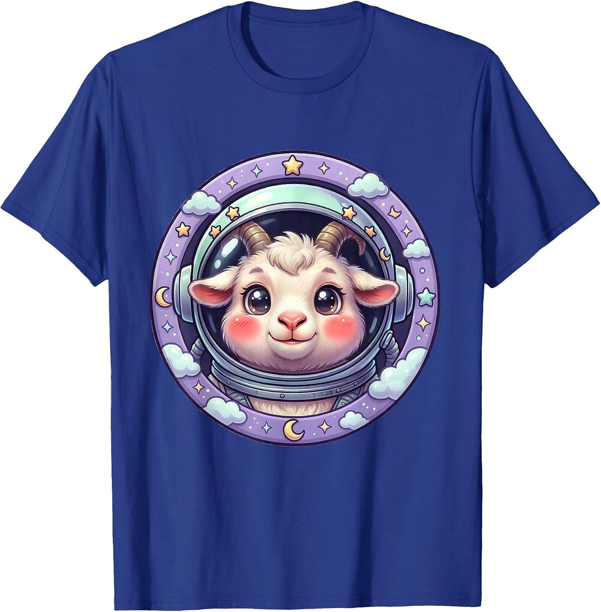 Goat Head Astronaut Helmet Space Explorer Tee T-Shirt - Royal Blue