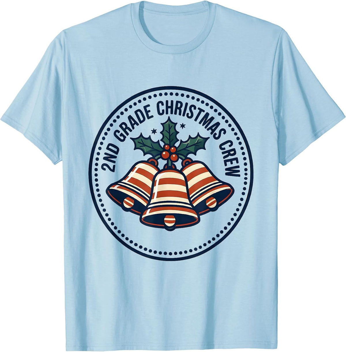 Men's 2nd Grade Christmas Crew Funny Teacher Holiday Squad T-Shirt - Baby Blue
