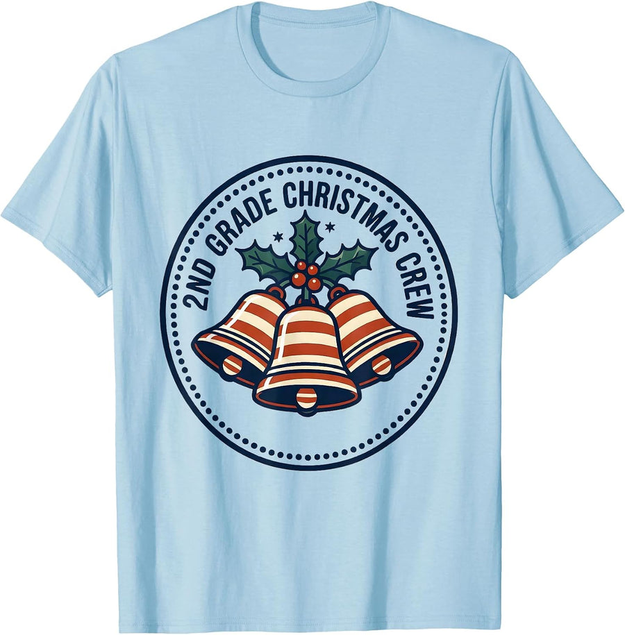 Men's 2nd Grade Christmas Crew Funny Teacher Holiday Squad T-Shirt - Baby Blue