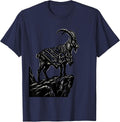 Mountain Goat in Patterned Poncho Rocky Cliff Art T-Shirt - Navy Blue