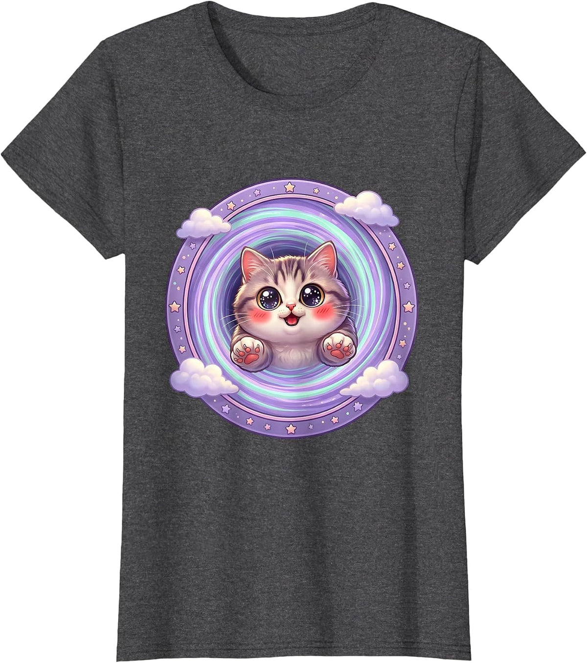 Women's Cat Bursting Through Galaxy Portal T-Shirt - Dark Heather Grey