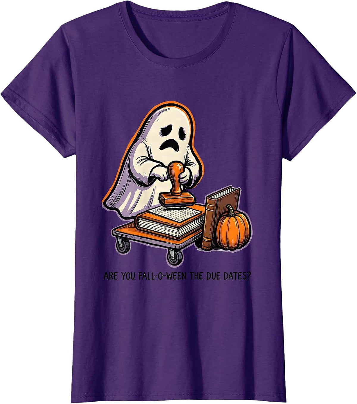 Women's Are You Fall-O-Ween The Due Dates Teacher Halloween Ghost T-Shirt - Purple