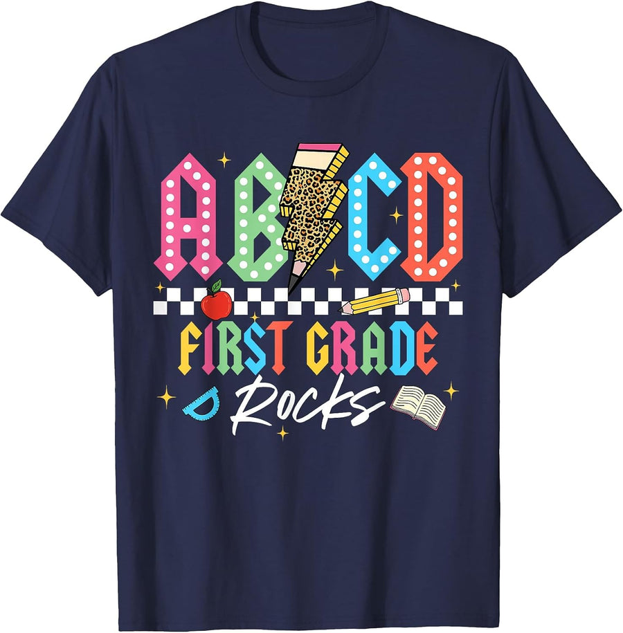 1st Grade Rocks Teacher Back to School ABCD Rocks First Day T-Shirt - Navy Blue