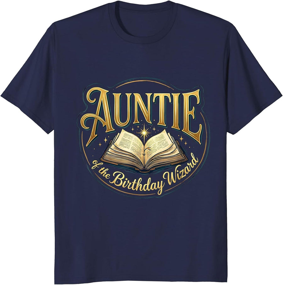 Auntie Of The Birthday Wizard Whimsical Family Matching T-Shirt - Navy Blue