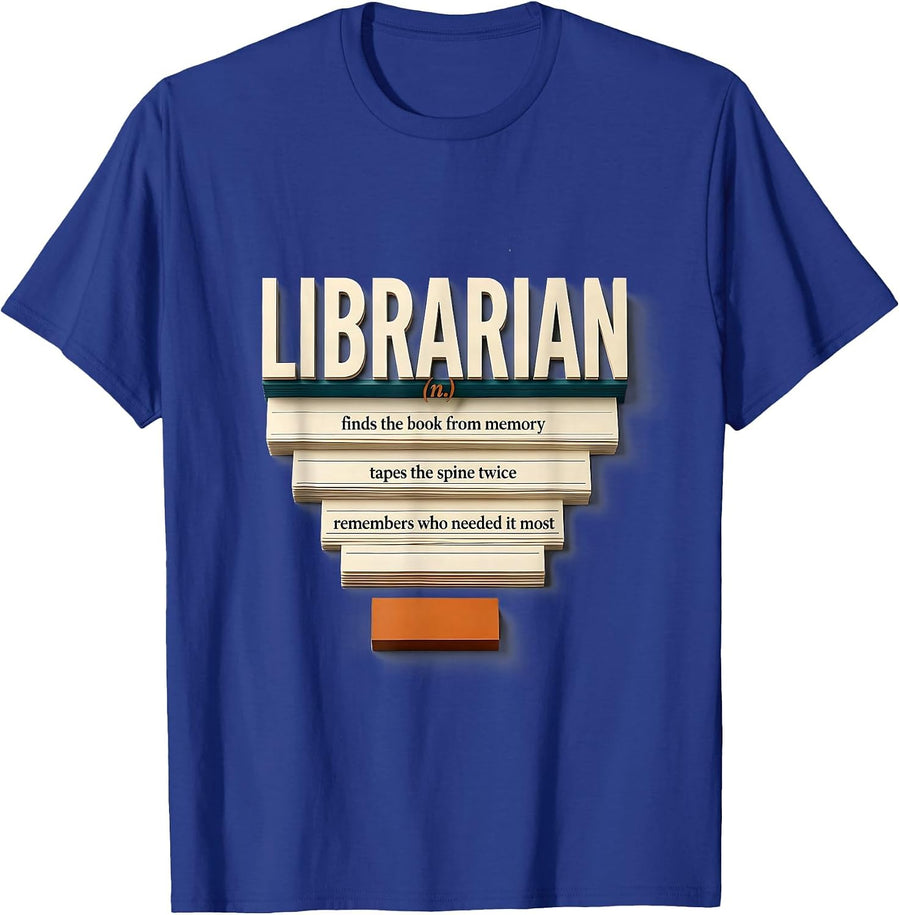 Librarian Finds Book Tapes Spine Teacher Humor T-Shirt - Royal Blue