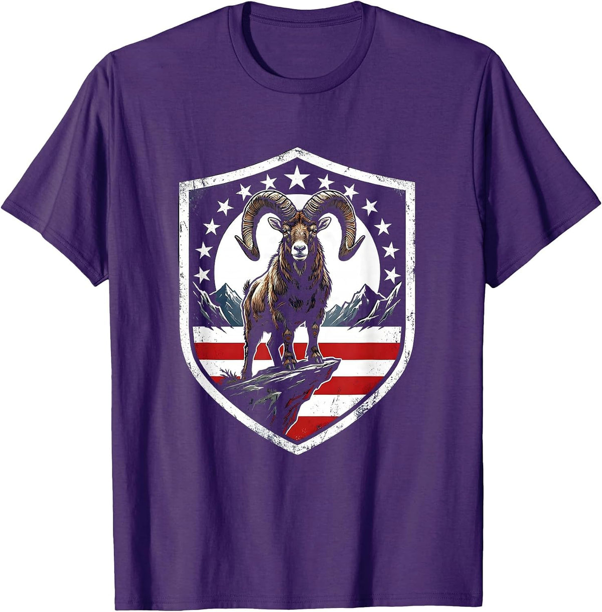 Men's Mountain Goat Cliff Ledge Freedom Long Sleeve T-Shirt - Purple