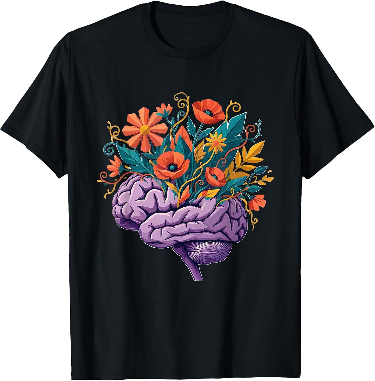 Men's Autism Awareness Brain Blooming Wildflowers Art T-Shirt - Black