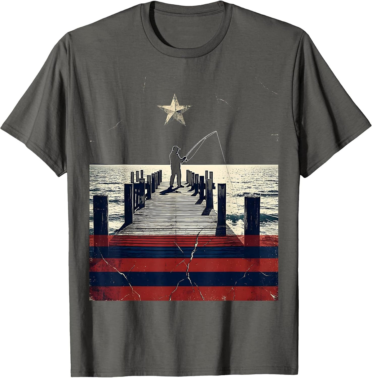 Men's Gulf of America Fisherman Pier Casting Line T-Shirt - Asphalt Grey