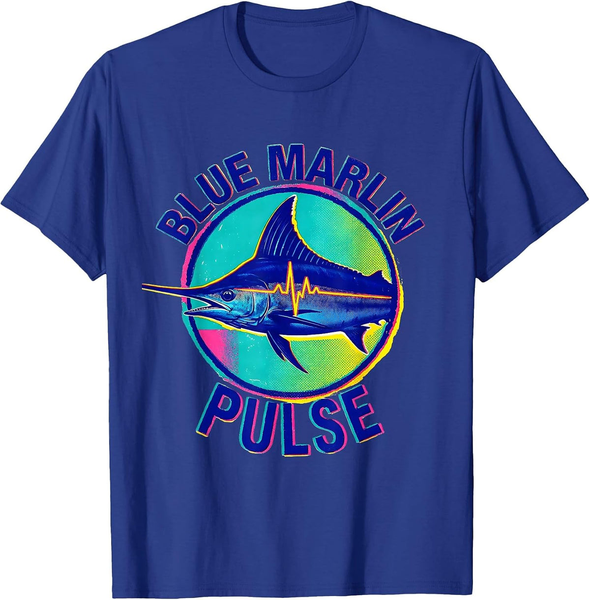 Men's Blue Marlin Pulse Risograph Fishing Angler Gift T-Shirt - Royal Blue